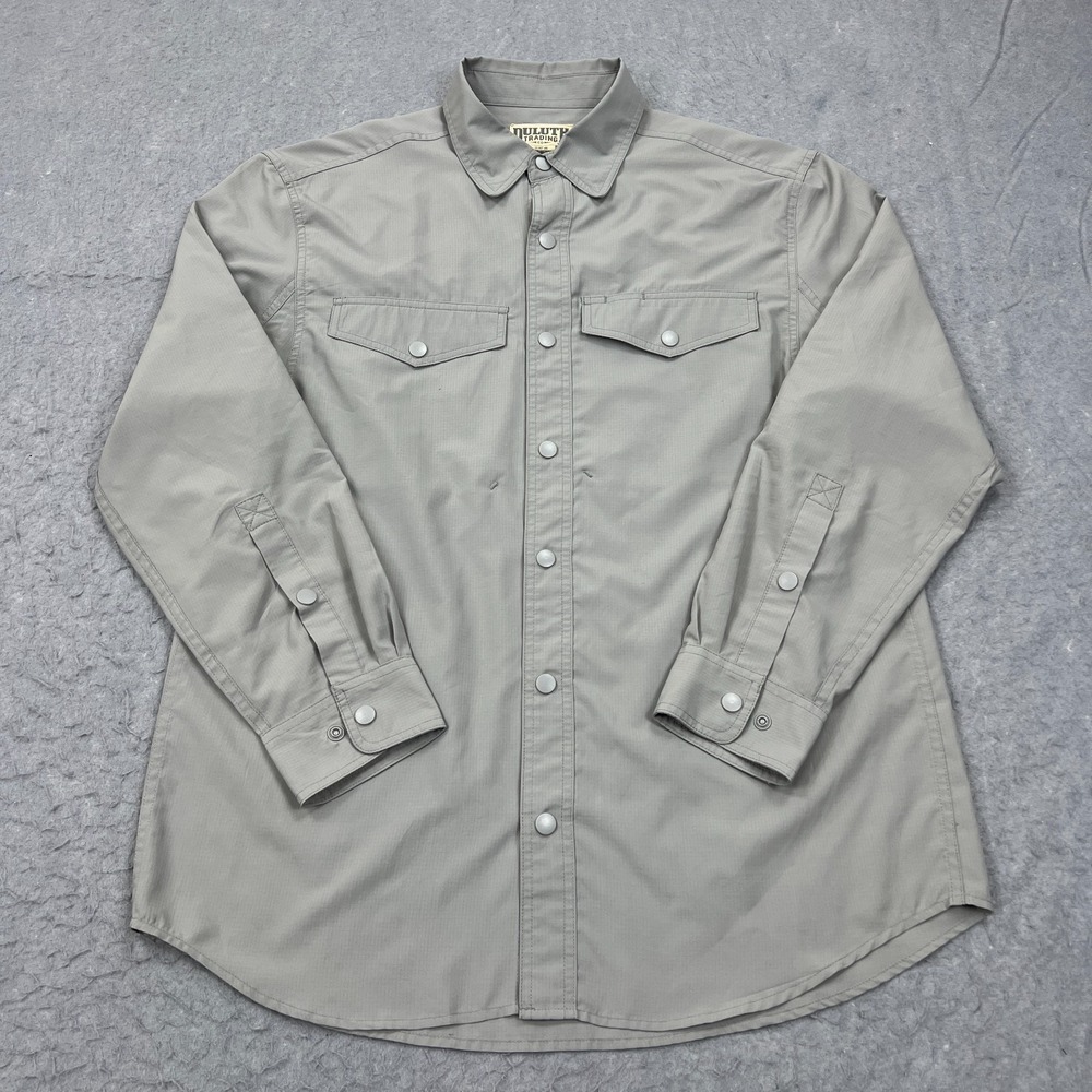Duluth Shirt Men's Medium Gray Snap Button Up No Worries Long Sleeve Shirt Work